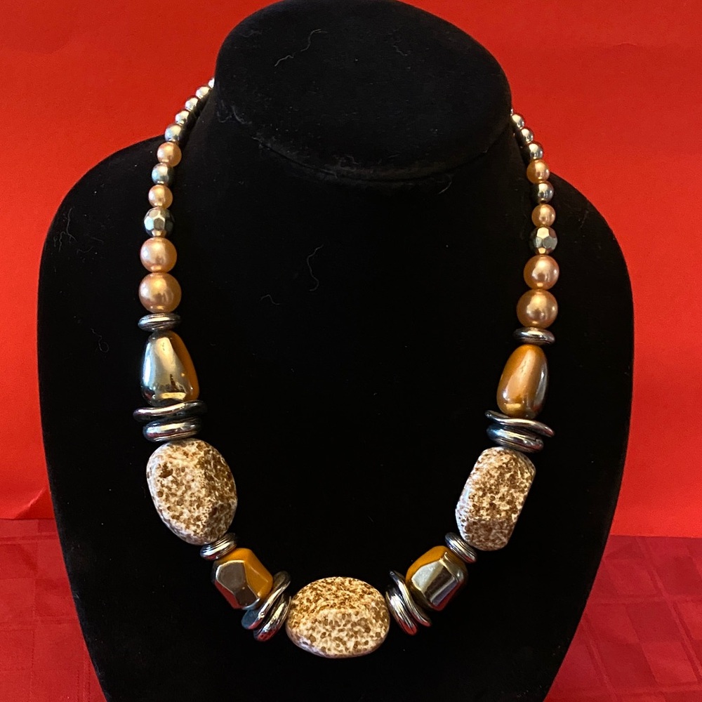Elegant Brown and Gold Colored Boho Beaded Necklace